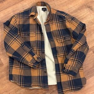 J. Crew Men's Checkered Shirt Jacket in Navy and Brown